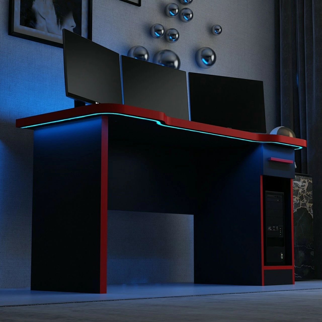 Tavolinë gaming Skye Decor, Phoenix 9, e zezë-kuqe