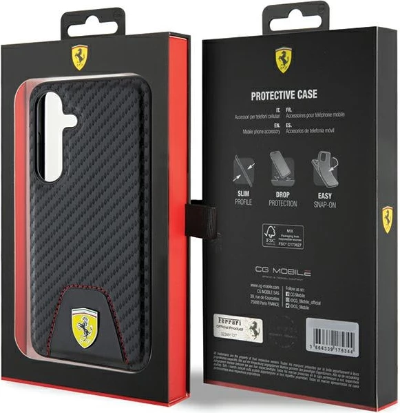 Mbështjellës Ferrari Carbon Stitched Bottom për Samsung Galaxy S24, i zi