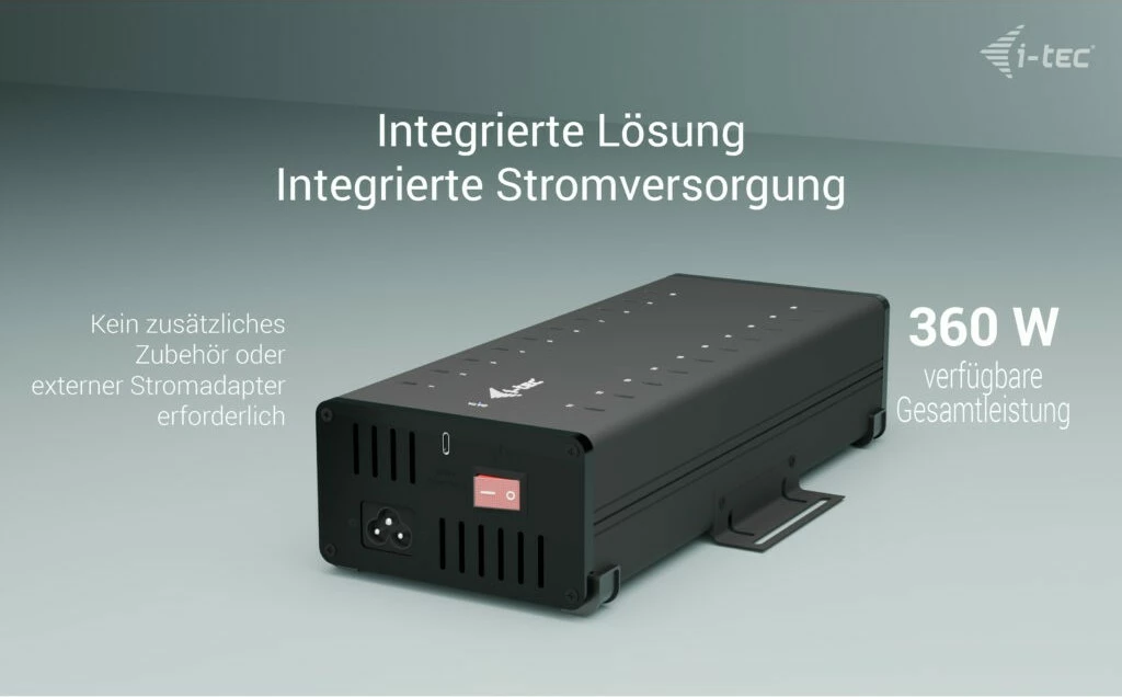 HUB USB-C/USB-A i-tec, 20 porta, 15W për port, 300W, i zi