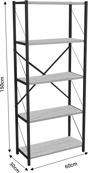 Raft librash Draizy melaminë antracit-metal i zi 60x30x150cm