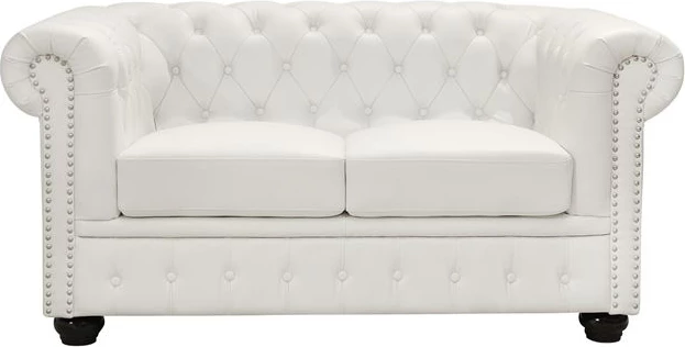 Divan 2 vendësh Chesterfield tipi FH3010.02 Lëkurë sintetike e bardhë mat 155x90x73 cm