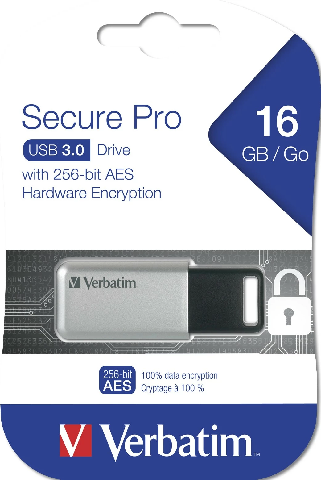 USB Verbatim Secure Pro 16 GB, USB 3.2 Gen 1, Silver