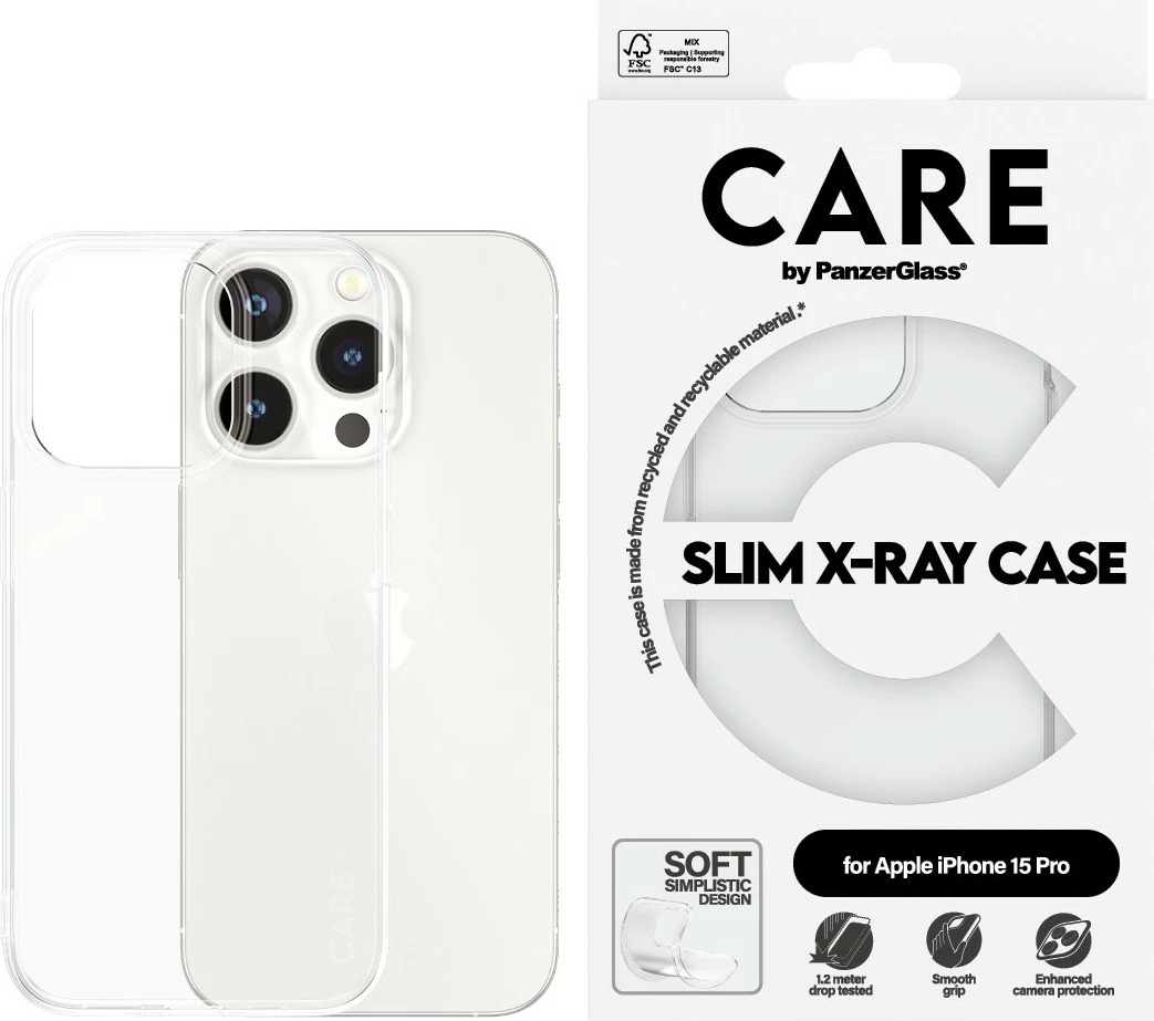 Mbështjellës PanzerGlass CARE Case Fashion X-Ray Soft Clear për iPhone 15 Pro transparent