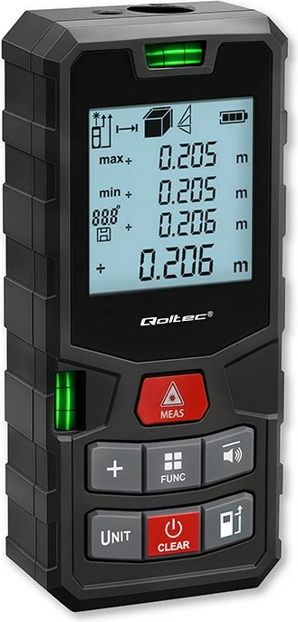 Matës distancash me lazer Qoltec 50687, LCD i ndriçuar, 120m, i zi/kuq