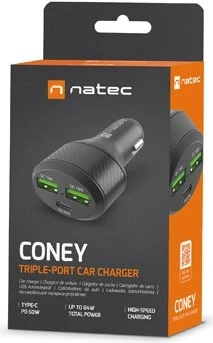 Karikuesi për në veturë Natec Coney 84W QC 3.0, ngjyrë e zezë