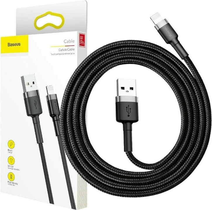 Kabllo USB në Lightning Baseus Cafule CALKLF-CG1 2m 1.5A 480Mbps, gri+e zezë