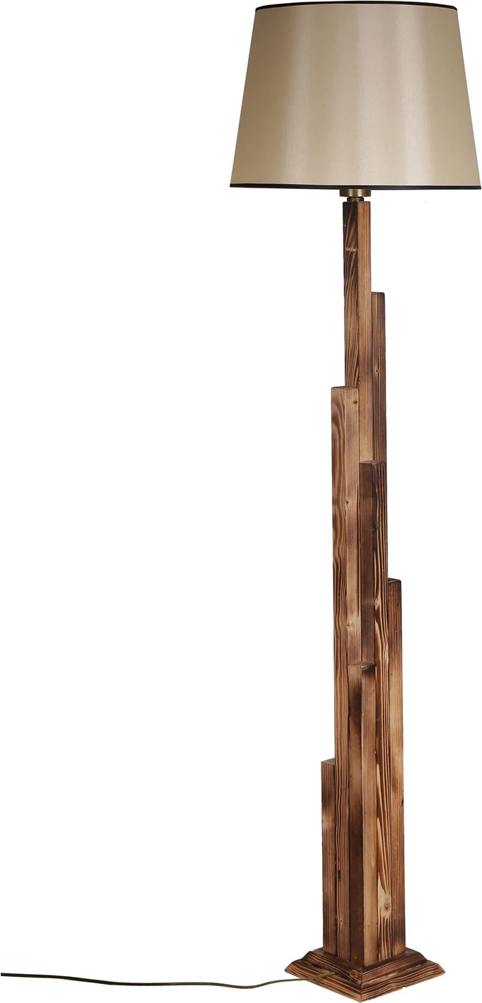 Llambë dyshemeje Opviq, trup peme bredhi, abazhuri prej stofi, ngjyrë kafe, 165 cm