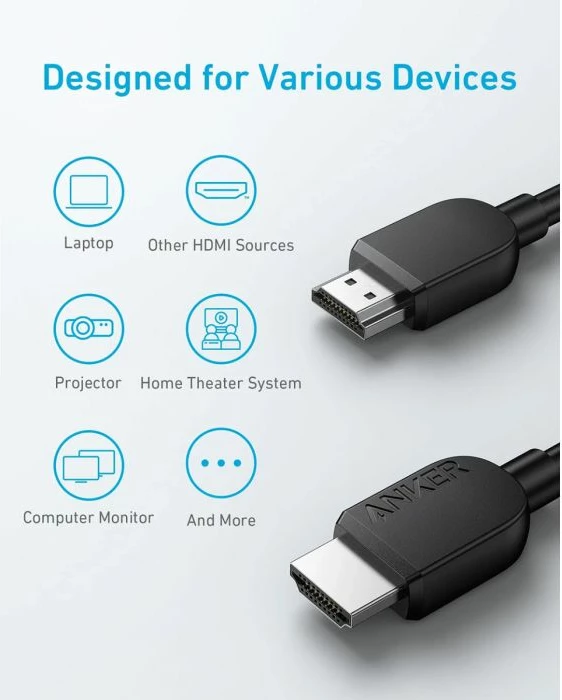 Kabllo HDMI 2.1 Anker A8742011, 8K@60Hz, 4K@120Hz, 1.8 m, e zezë