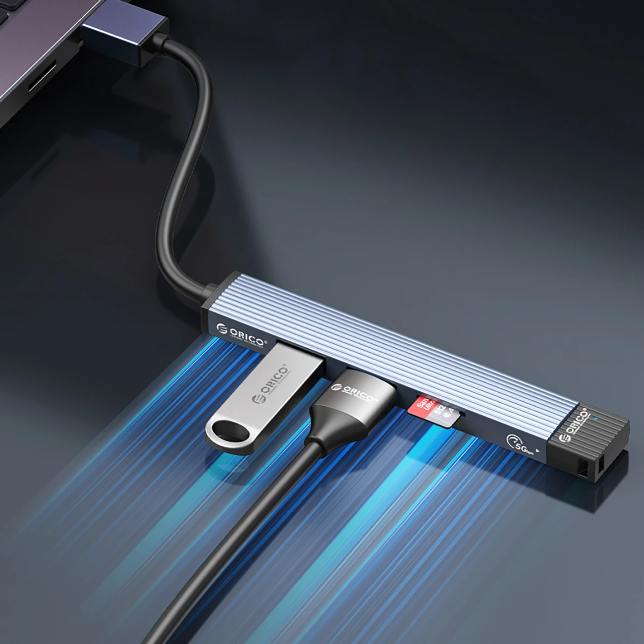 Kasë Orico AH-A13, 4 porta USB-A (1x USB 3.0, 3x USB 2.0), alumini, Gri