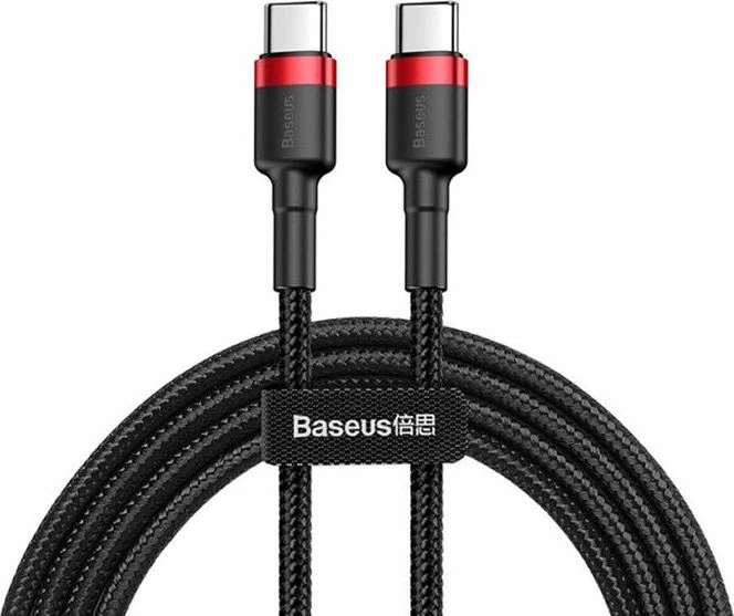 Kabllo USB-C në USB-C Baseus Cafule CATKLF-H91 2m QC 3.0/PD e zezë me detaje të kuqe