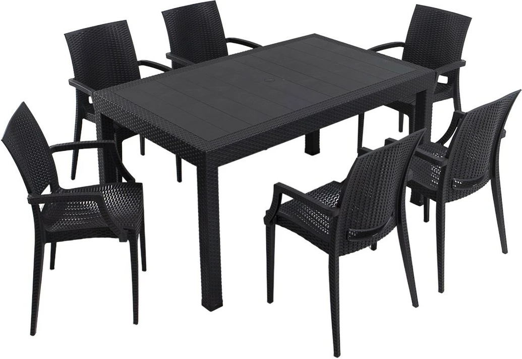 Tavolinë me karrige për terasë, 7 copë, ngjyrë antracit, Hanah Home, 90x150 cm