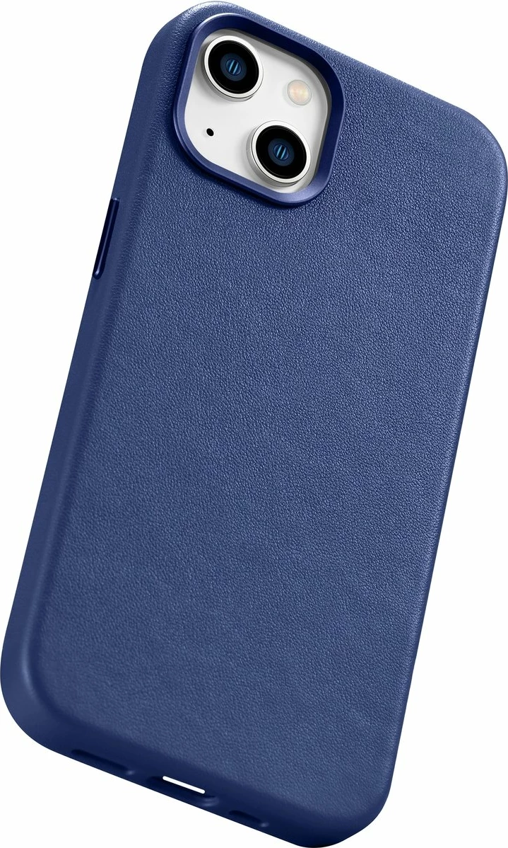 Mbështjellës iCarer për iPhone 14, lëkurë natyrale, MagSafe, kaltër