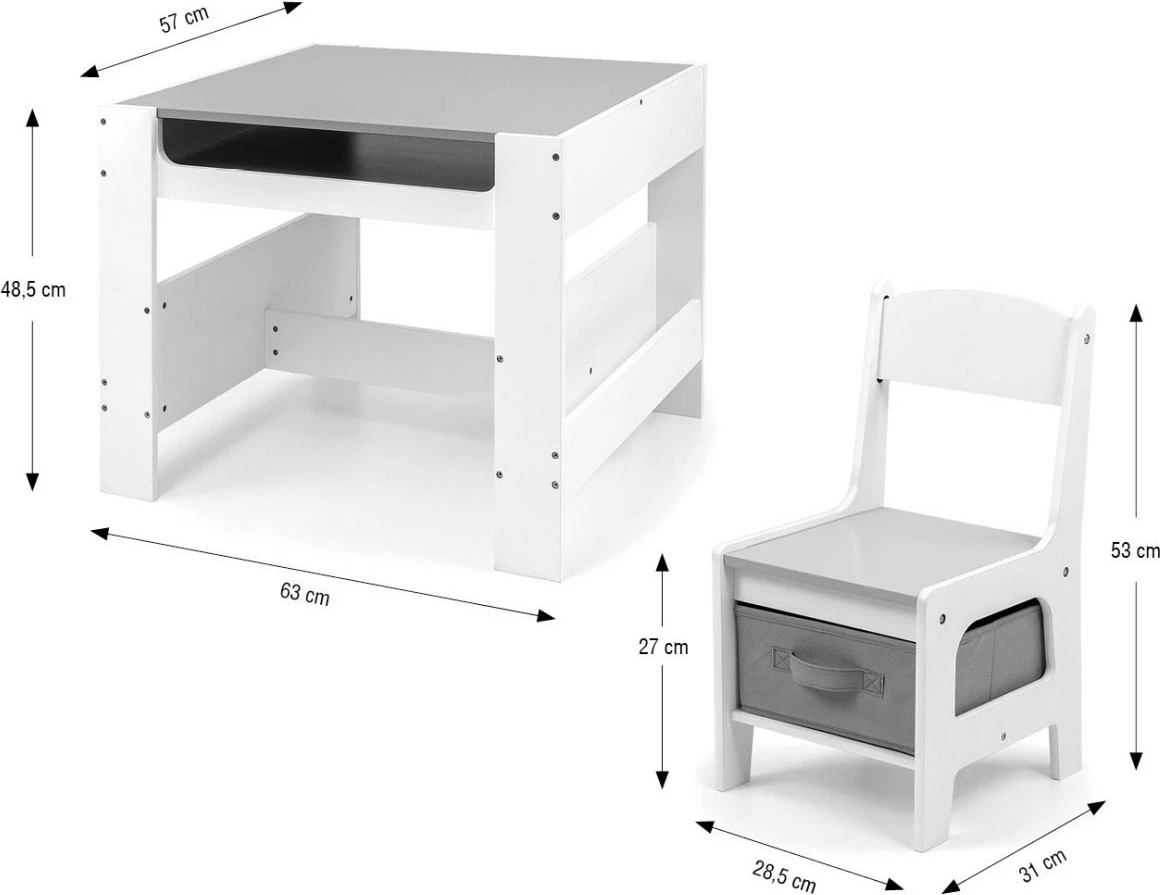 Set tavolinë dhe dy karrige për fëmijë Milly Mally Sven, MDF, e bardhë
