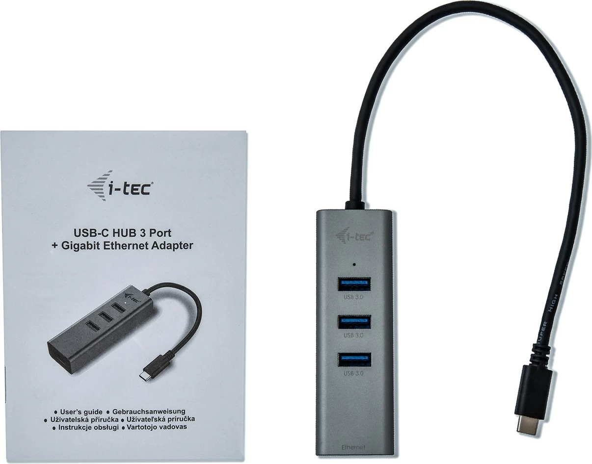 USB-C HUB I-Tec Metal 3 porta + Gigabit Ethernet, gri