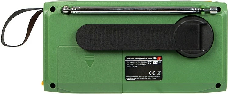 Radio portative BLOW RA13 AM/FM, solar/dynamo, me dritë LED dhe SOS, Gjelbër/Portokalli