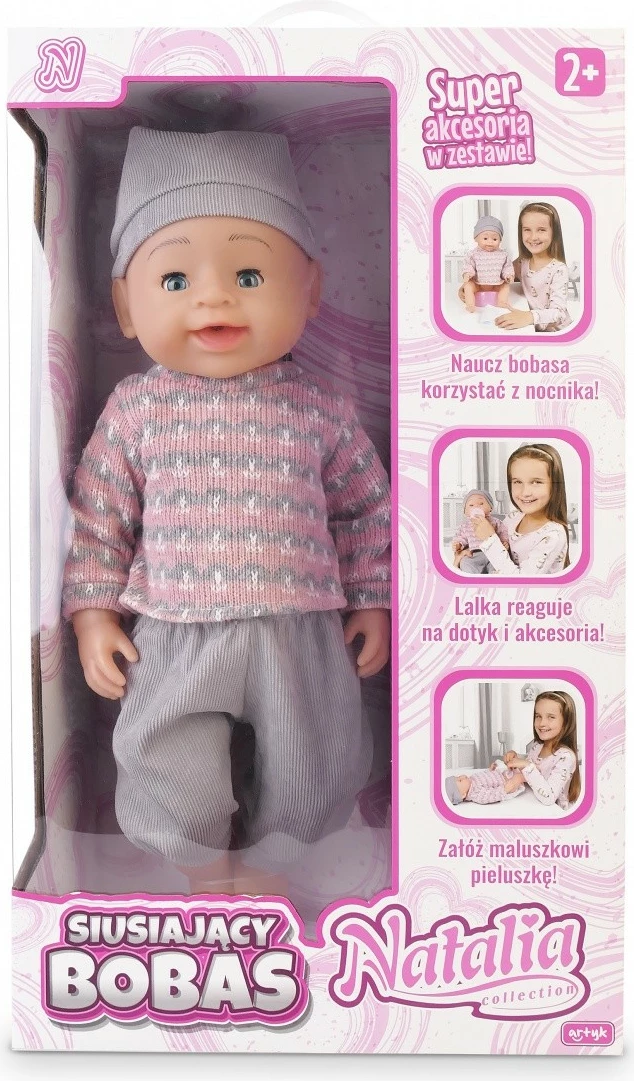 Kukull interaktive Natalia, Artyk 170645, 43 cm, me funksion urinimi, me aksesorë, rozë/gri