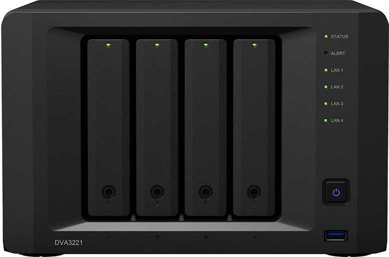 NAS Synology DVA3221, 32 kanale, 8000 MB, DDR4, 2048 përdorues, e zezë