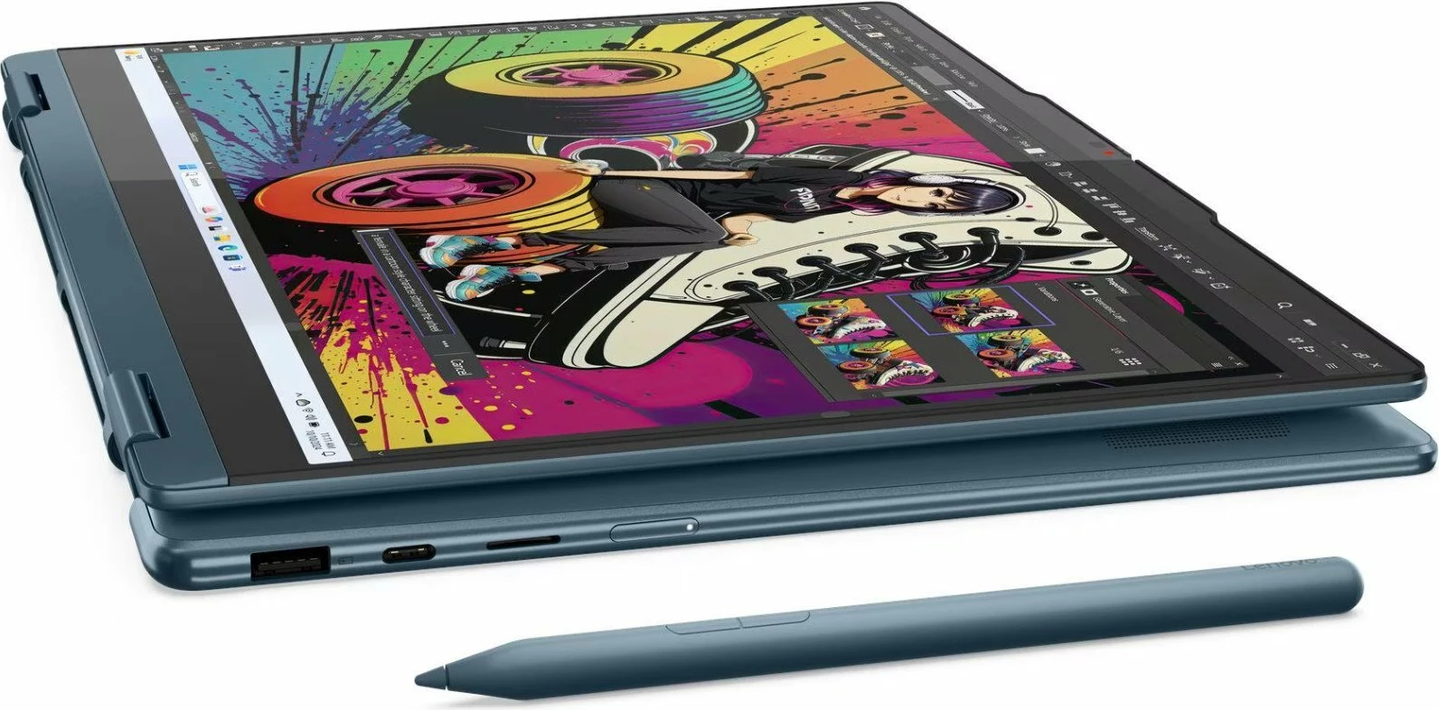 Laptop 2n1 Lenovo Yoga 7 14AKP10 (83JR008NPB) Ryzen AI 5 340, 16GB RAM, 512GB SSD, 14" OLED Touch, Windows 11, blu, set me Yoga Pen