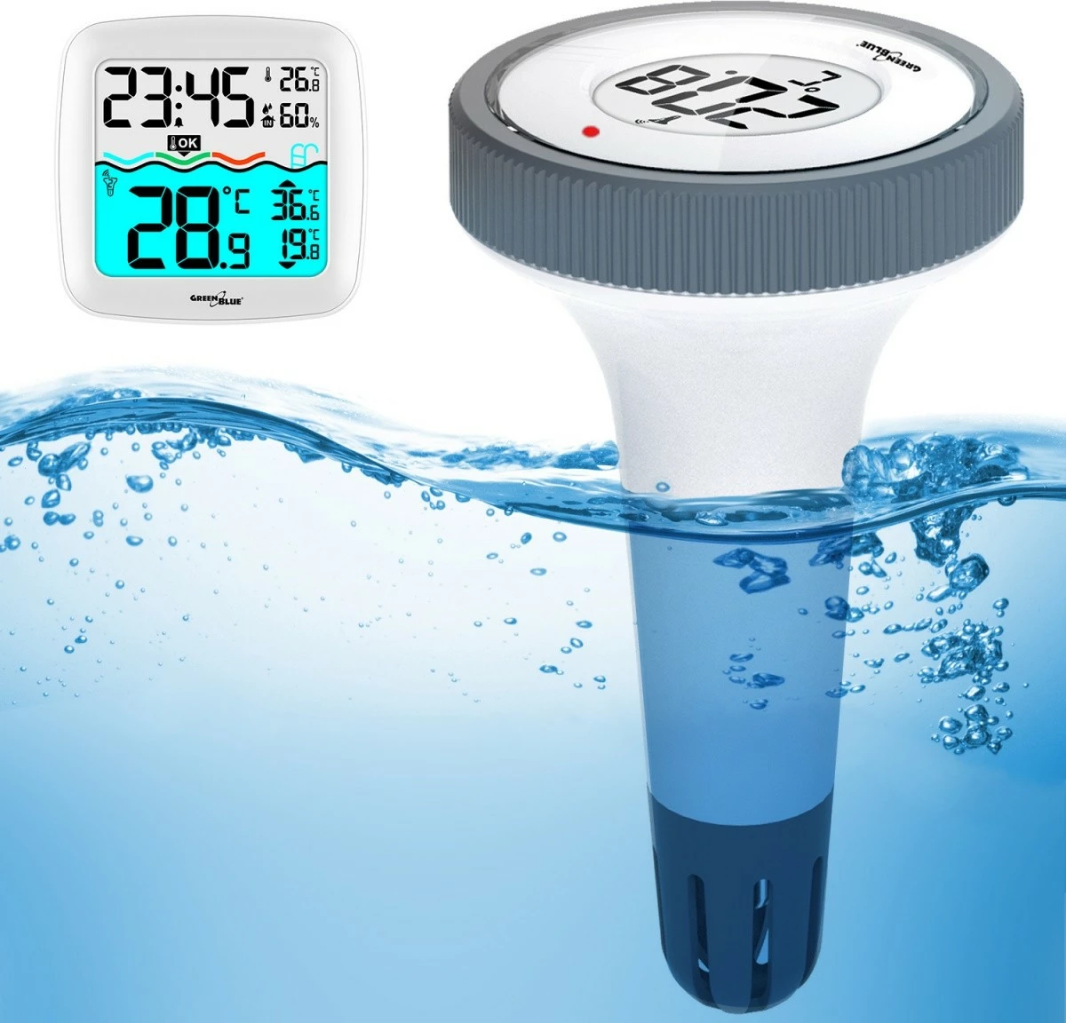 Stacion moti me termometër për pishinë GreenBlue GB216, i bardhë