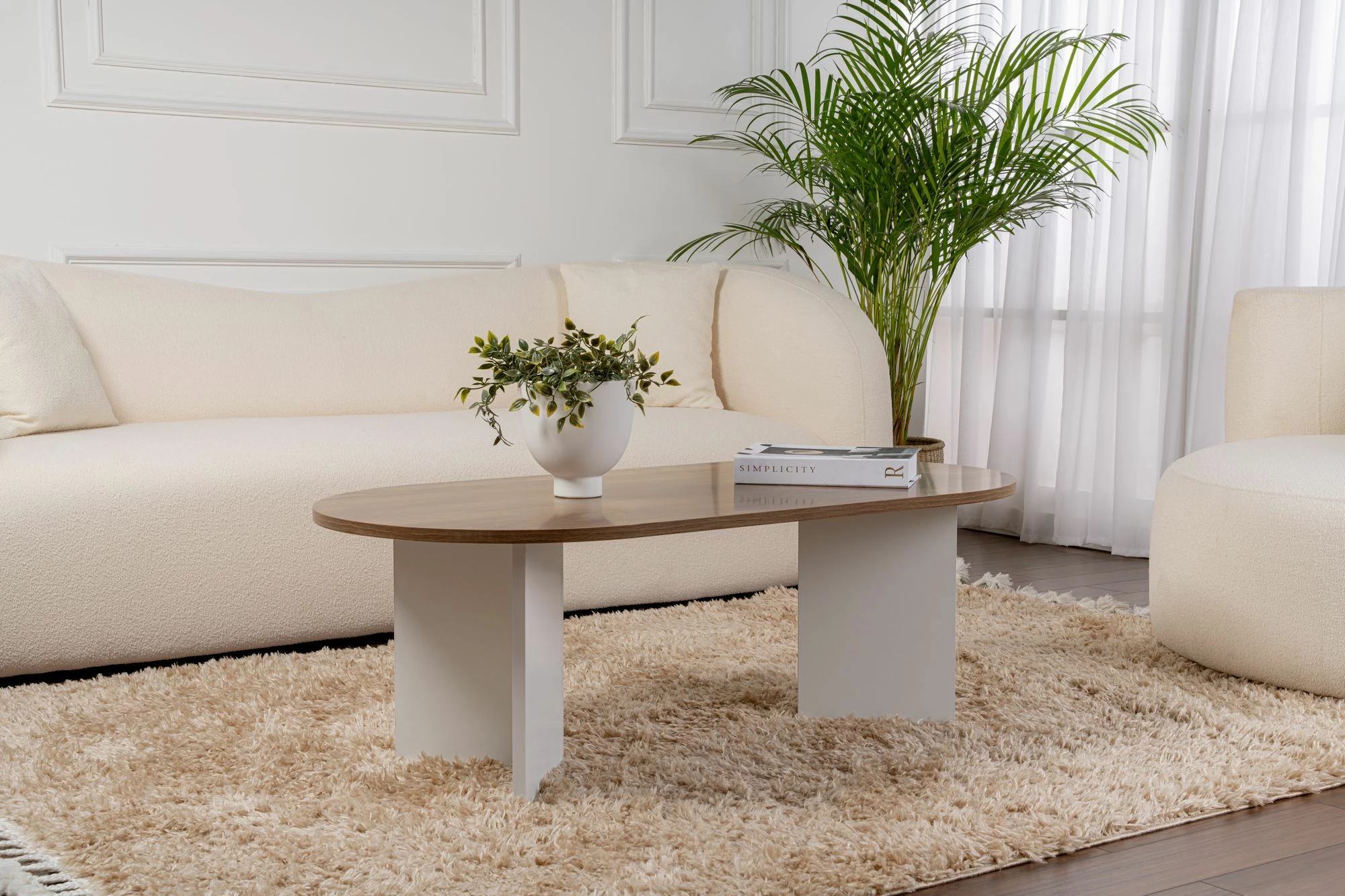 Tavolinë kafeje Nordure, ngjyrë arre dhe e bardhë