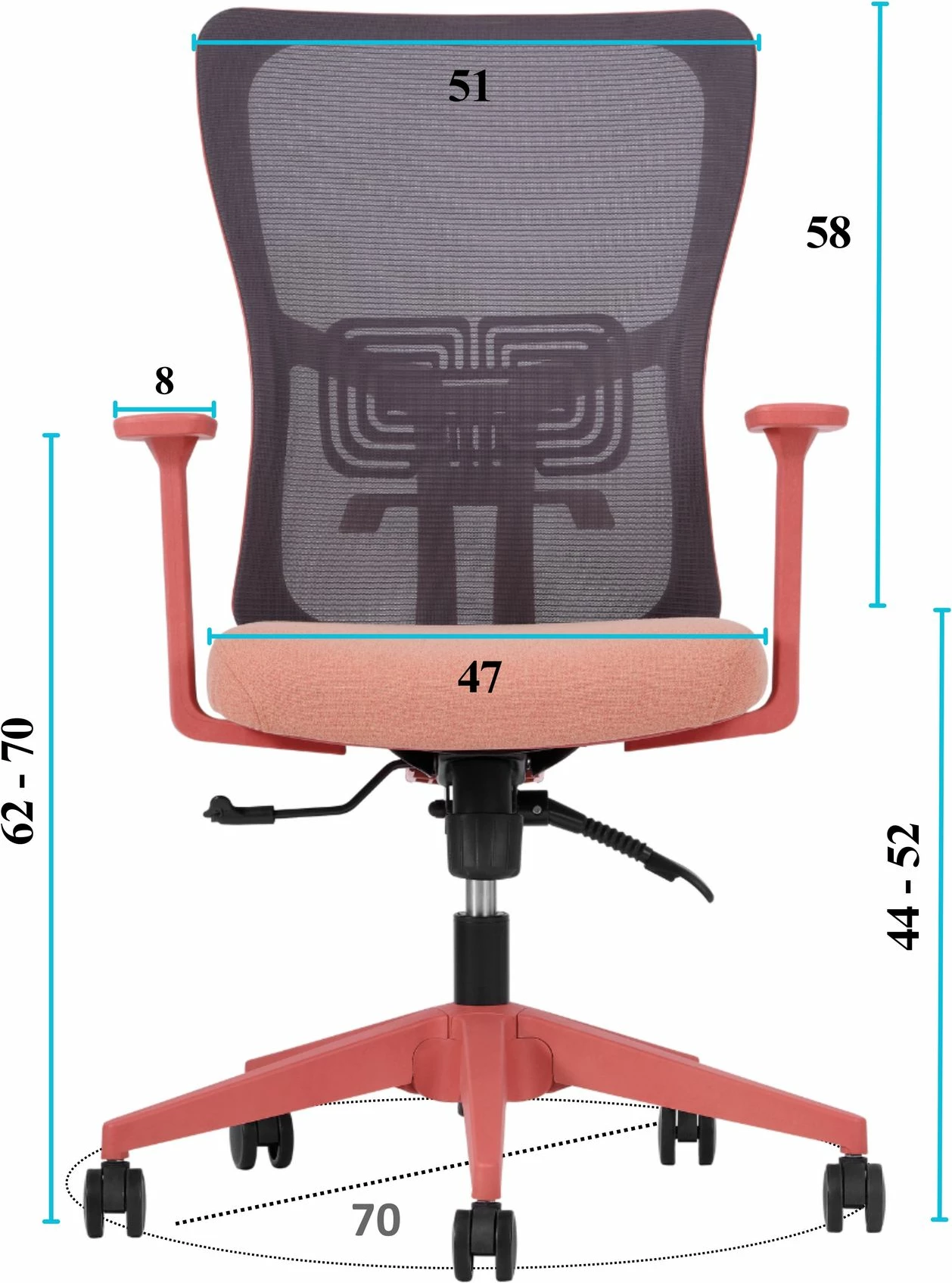 Karrige zyre Skye Decor, mbështetje mesit, 108 cm, ngjyrë salmon