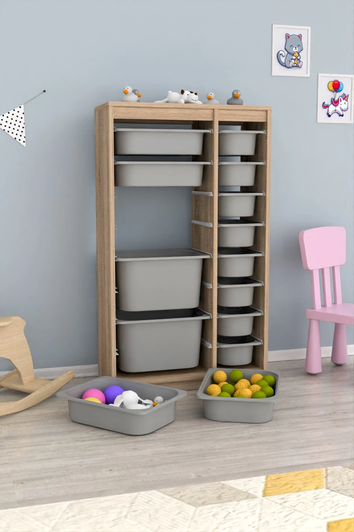 Dollap multifunksional Hanah Home, Montana Xs 2D4N8U, sonomo, gri