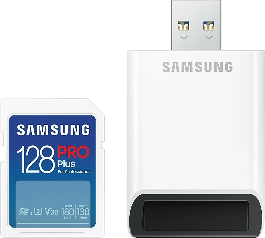 Kartelë memorie Samsung PRO Plus 128GB SDXC, UHS-I, 180MB/s, e bardhë