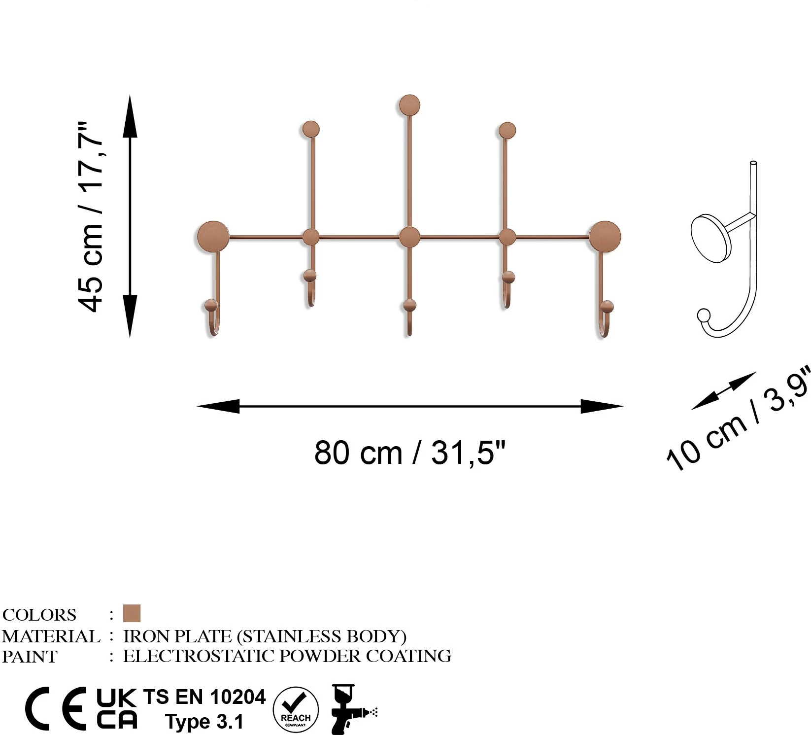 Varëse muri metalike, ngjyrë bakri, Wallity Iyon-C