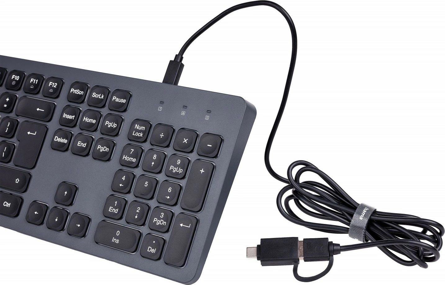 Tastierë Hama CK-400 me kabllo, USB-A/USB-C, ndriçim, e zezë/gri
