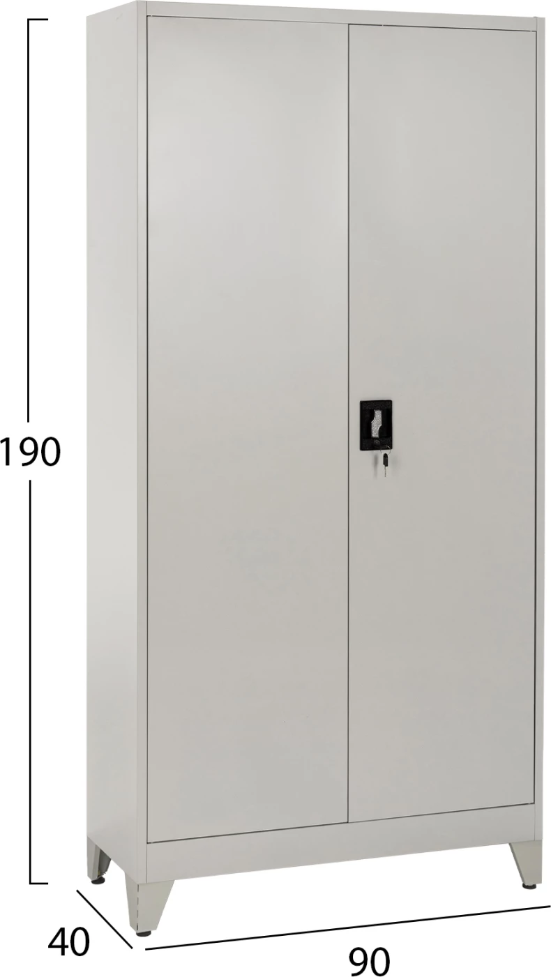 Dollap metalik me këmbë CLOD FH11981 2-dyer me ndarje, ngjyrë gri e lehtë, 90x40x190H cm