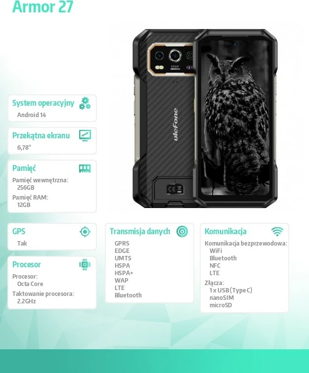 Celular Ulefone Armor 27, 12/256GB, i zi