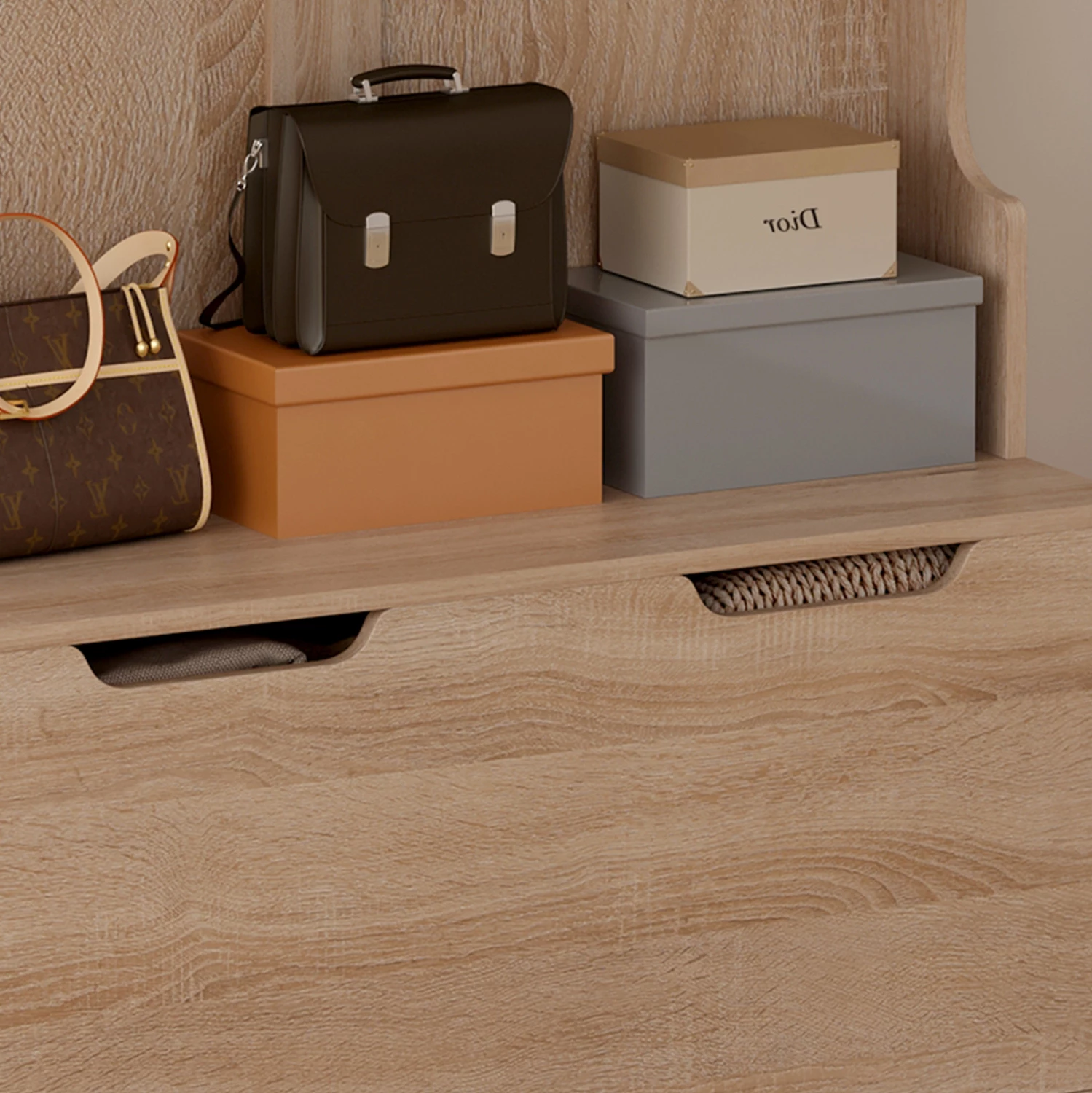 Mobilje hyrëse KAYLOR FH2475.01 me varëse dhe hapësirë ruajtjeje, MDF, Sonama, 93x34x180 cm