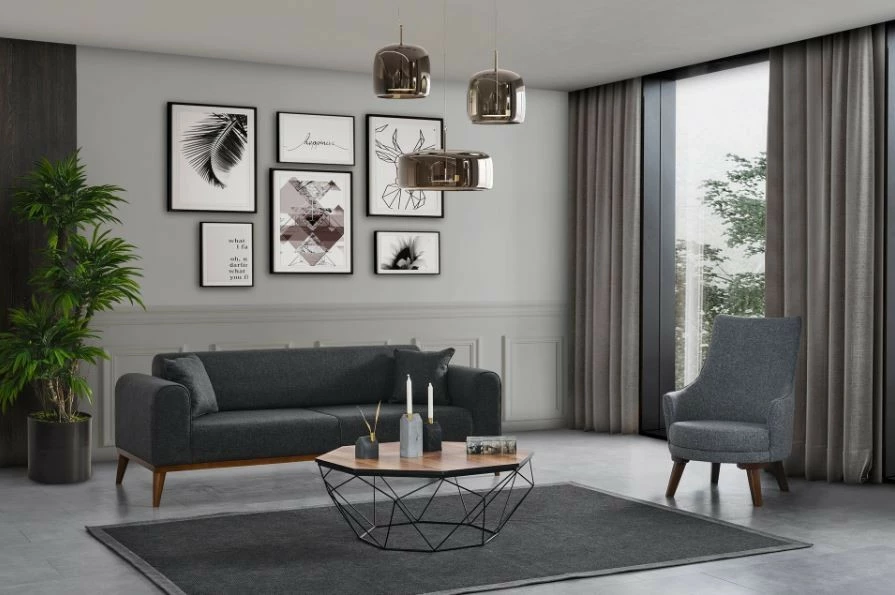 Divan-krevat treshe, ngjyrë antracit, Cofi 3 Seater