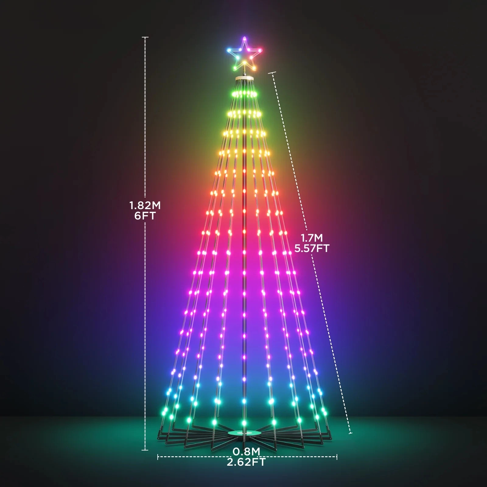 Drita dekorative smart Govee Cone Tree Lights RGBIC, IP65, 66 skena, me kontroll zanor, multicolor, set me 6 kunja