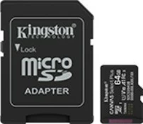 Kartelë memorie microSD Kingston Canvas Select+ 64GB me adapter, SDCS3/64GB, e zezë