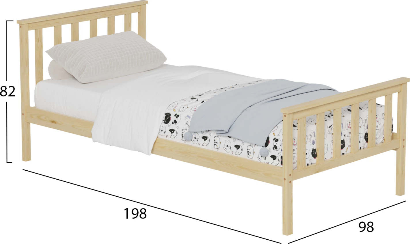 Shtrat GIMLY FH675.01 dru pishe i fortë, ngjyrë natyrale, për dyshek 190x90 cm