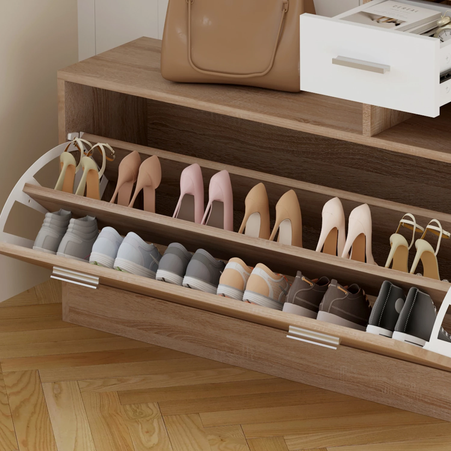 Set për hyrje me pasqyrë GORN FH2473.04 melaminë në ngjyrë Sonama-Bardhë 90x24x190Hcm