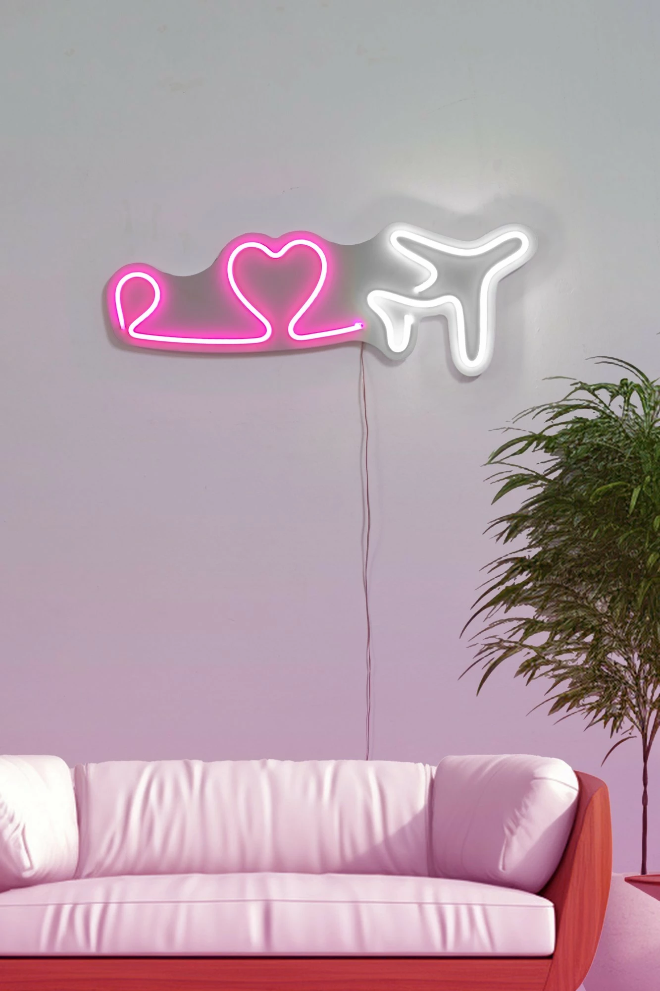 Dekor dritash LED plastike, Love Trip aeroplan, shumëngjyrëshe