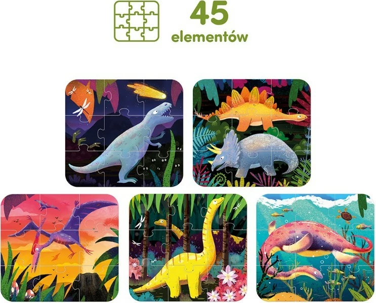 Puzzle për fëmijë CzuCzu Fantastic Dinosaurs, 45 pjesë, shumëngjyrëshe, set prej 5 copësh