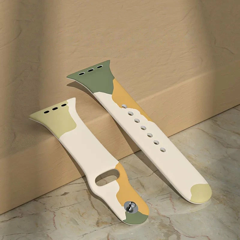 Rrip silikoni për Apple Watch Hurtel Moro Band, model 49mm/45mm/44mm/42mm, gjelbër/bardhë/verdhe