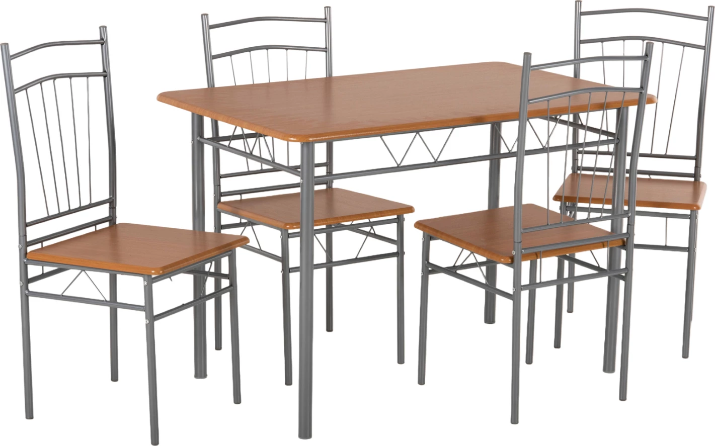 Tavolinë me karrige 5 copë PEARY FH9416.12 metalike argjendi-MDF ngjyrë sonama 110x60x74Hcm