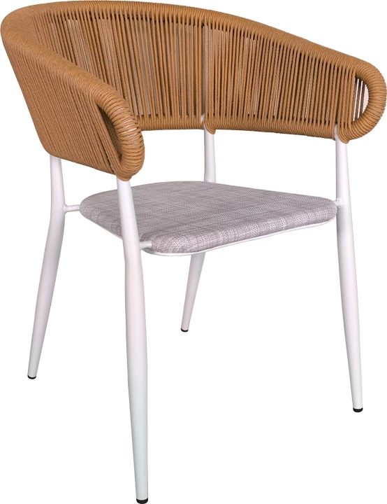 Tavolinë me karrige Nares-Raven B set prej 7,, alumin dhe dru, ngjyrë bardhë dhe natyrale, 180x90x72.5cm