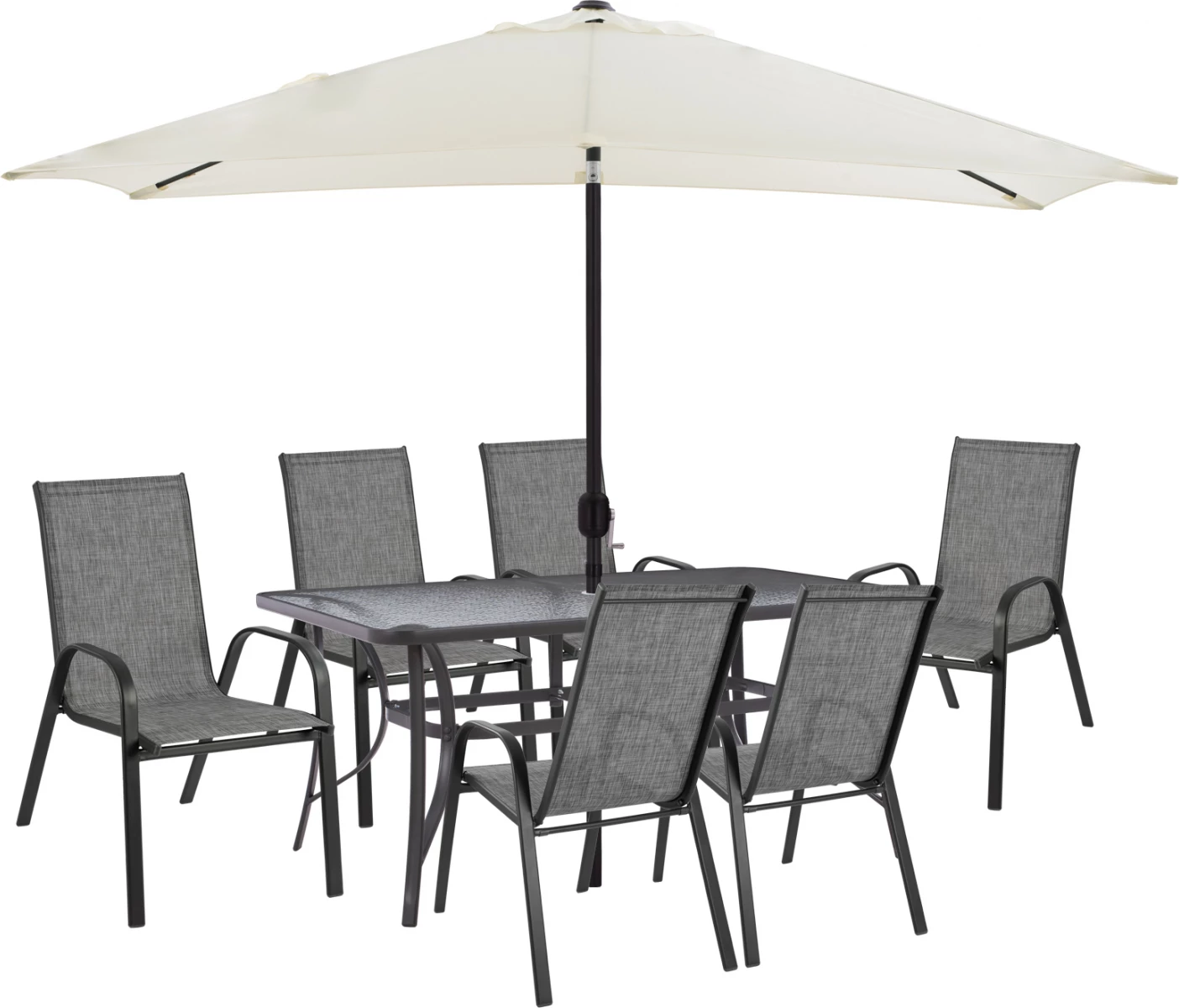 Set darke 8 cope tavoline me karrige gri dhe ombrellë bezhë gri FH11474