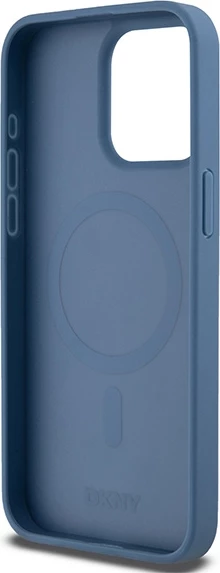 Mbështjellës DKNY Leather Monogram Pattern Metal Logo MagSafe për iPhone 15 Pro Max, Kaltër