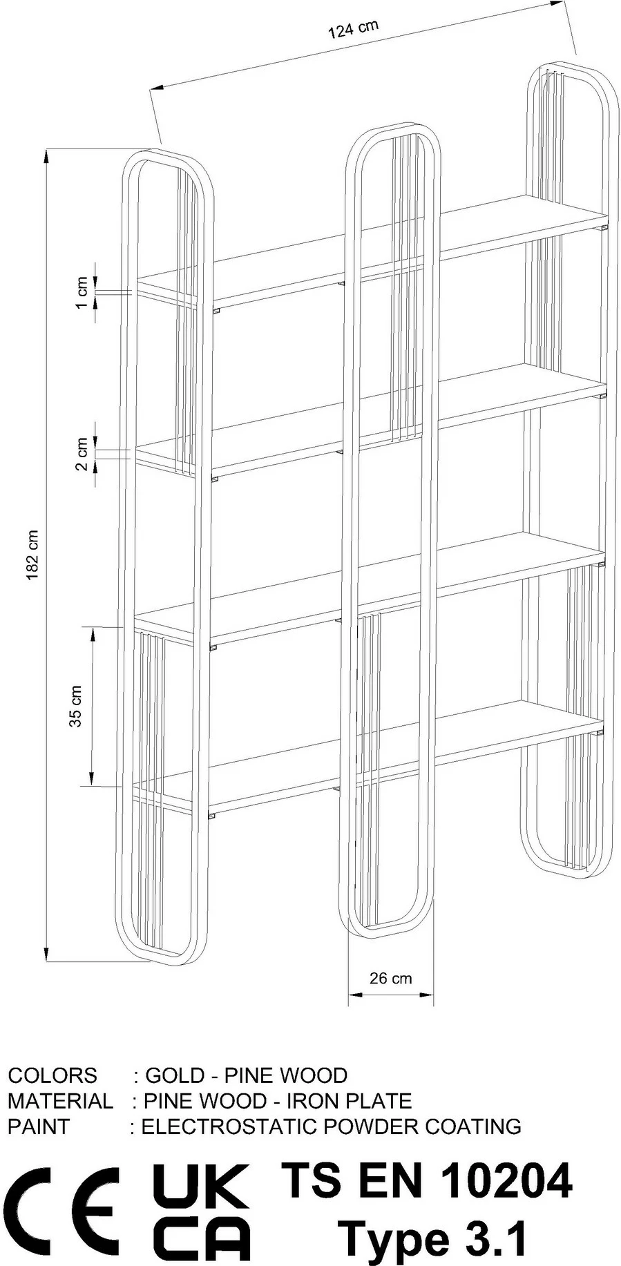 Raft librash Hanah Home, ngjyrë e verdhë, stil barok glam, 124x182x26cm