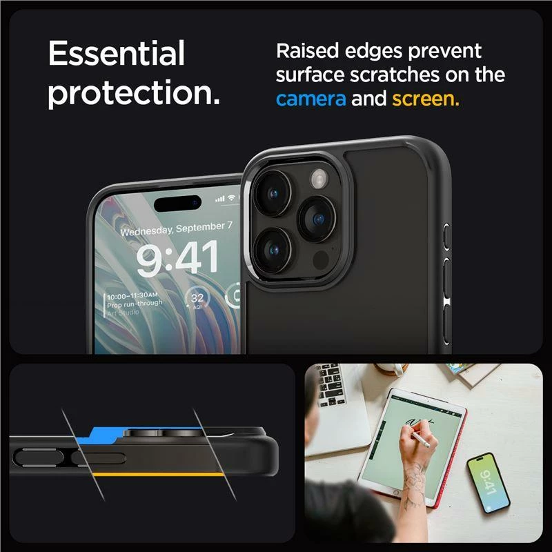 Mbështjellës Spigen Crystal Hybrid për iPhone 15 Pro, Transparent/Black