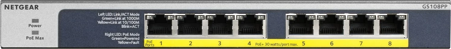 Switch Netgear GS108PP-100EUS, 8 porta, PoE, Gigabit