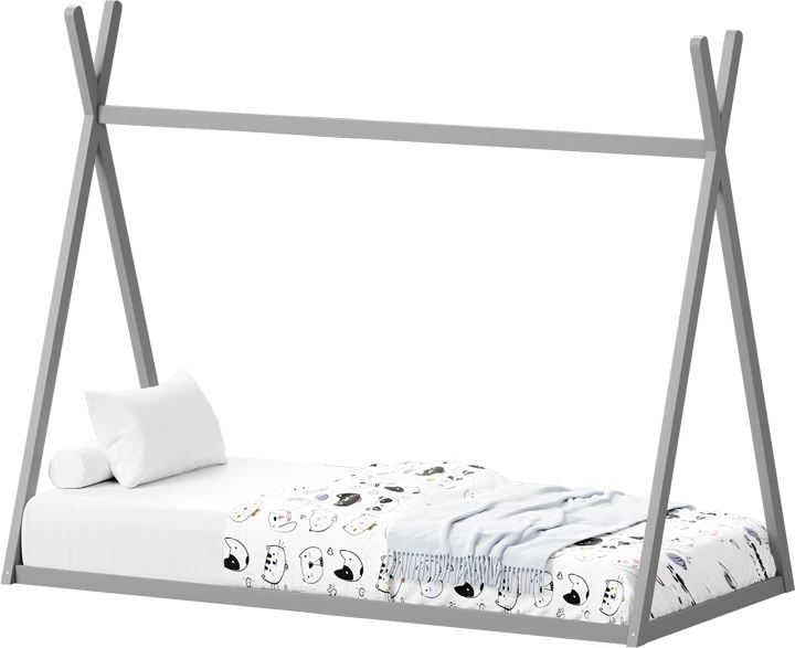 Krevat fëmijësh Montessori stil Lilly, ngjyrë gri, dru pishe, 90x190cm