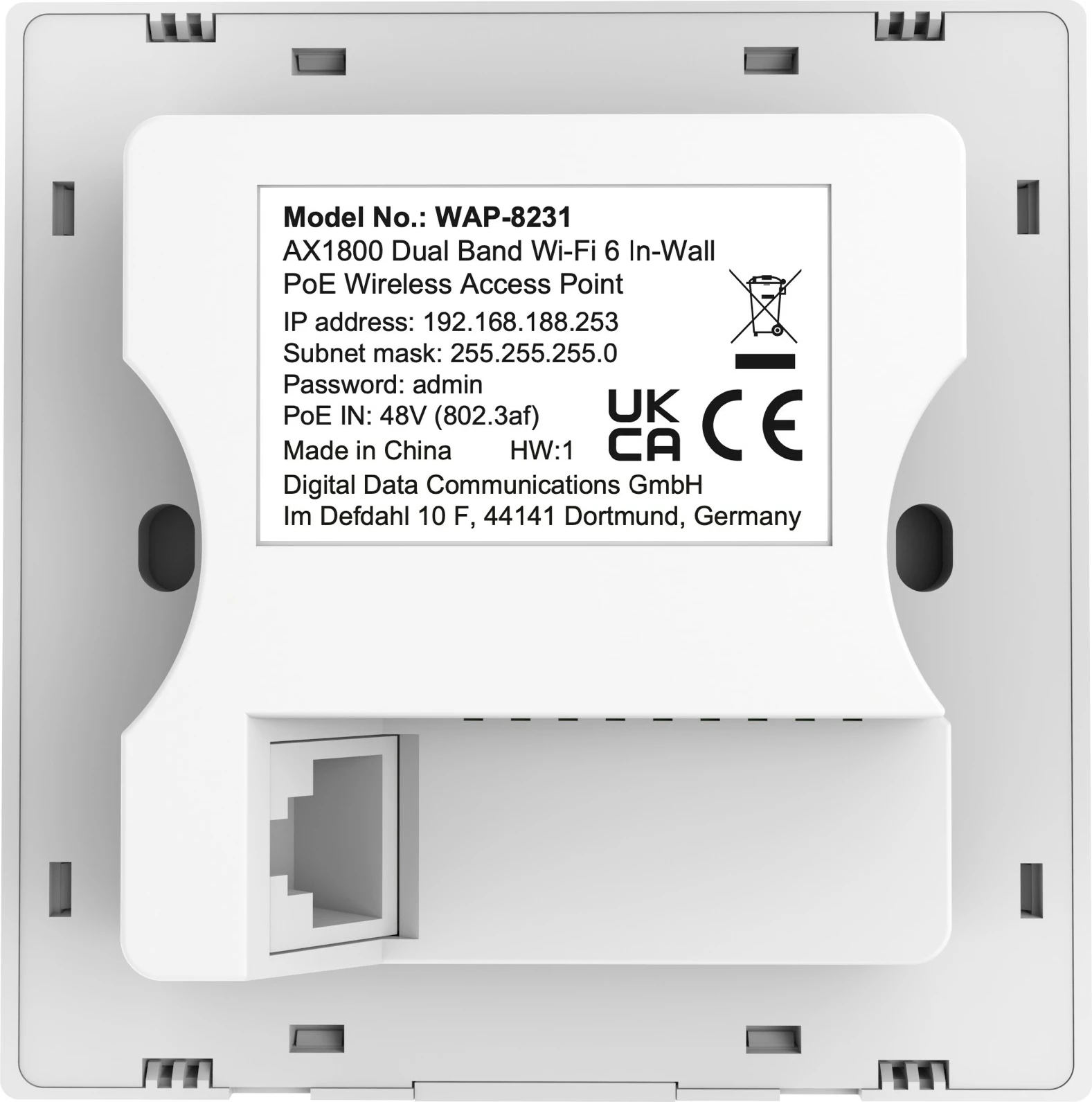 Access point LevelOne WAP-8231, Wi-Fi 6, PoE, 1800 Mbit/s, 2.4 GHz, 5 GHz