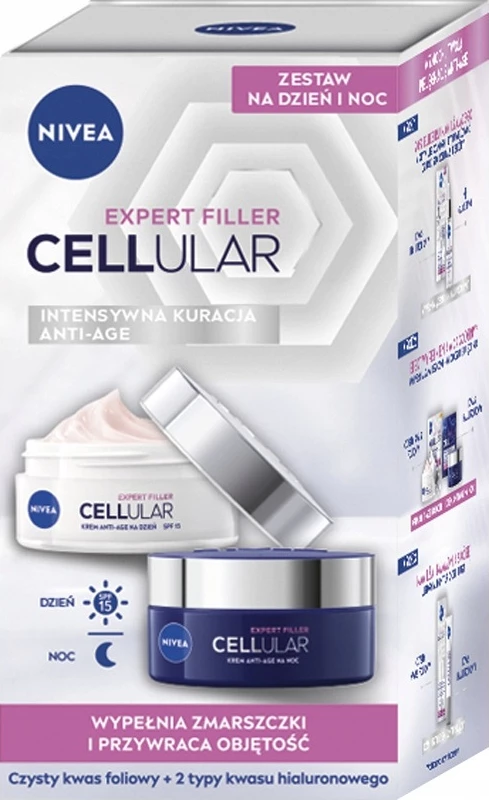 Set kremëra anti-rrudhë për fytyrë Nivea Cellular Expert Filler për femra, 2x50ml